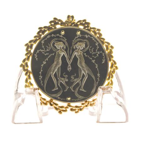 Appraisal: R Lalique Kt Yellow Gold and Onyx Mounted Glass Deux