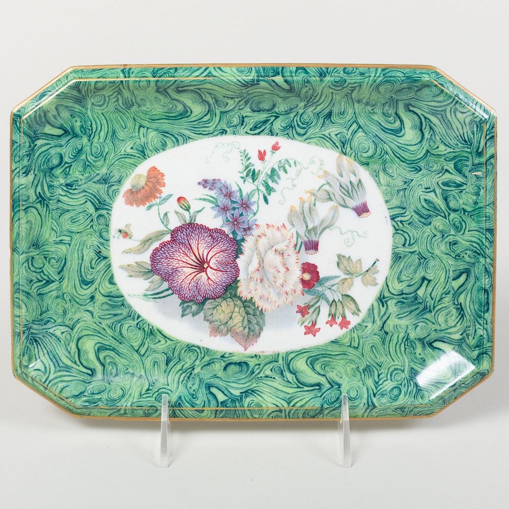 Appraisal: Continental Porcelain Faux Malachite Decorated Tray in wide Property of