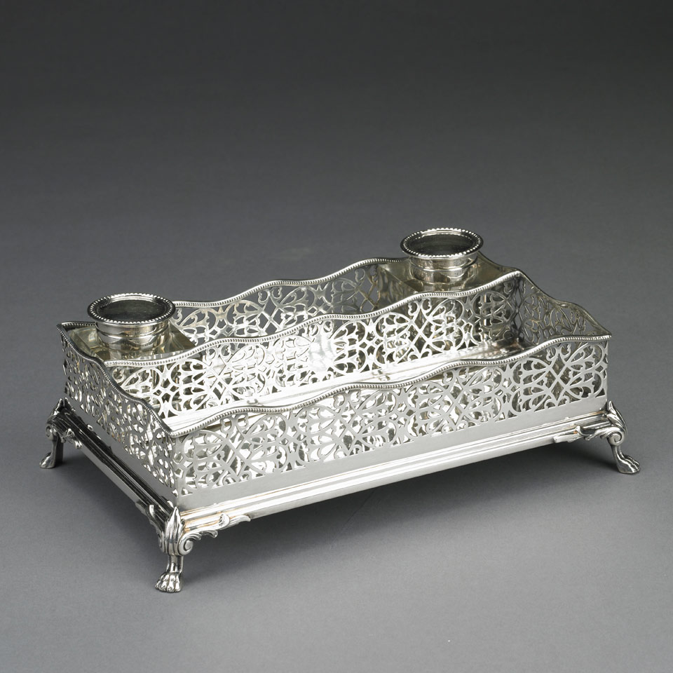 Appraisal: German Silver Plated Two-Bottle Inkstand Wrttembergische Metallwarenfabrik WMF early th