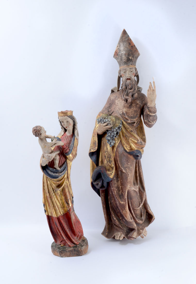 Appraisal: CARVED POLYCHROME RELIGOUS FIGURES piece total to include Carved figure