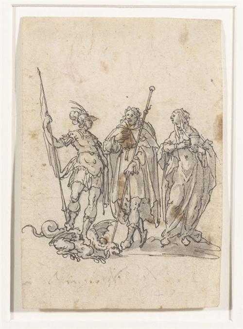 Appraisal: SOUTH GERMAN TH CENTURY Three saints in conversation Black pen