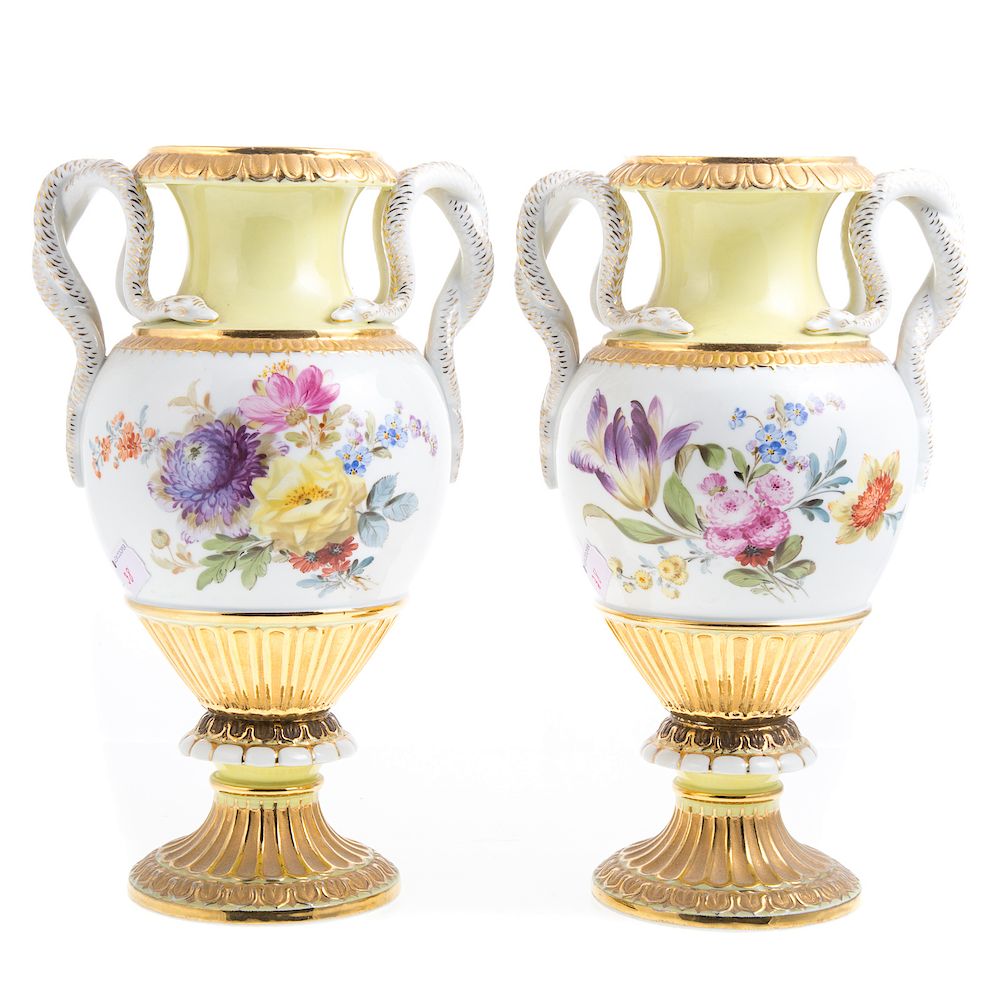 Appraisal: Pair Meissen porcelain urns th century painted floral decoration with