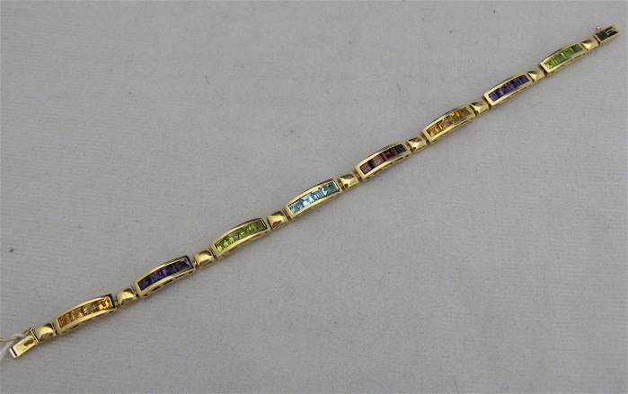 Appraisal: MULTI-COLOR GEMSTONE AND FOURTEEN KARAT GOLD BRACELET - inches in