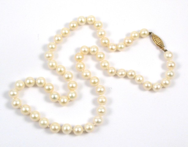 Appraisal: PRINCESS LENGTH PEARL NECKLACE KYG clasp a strand of well-matched