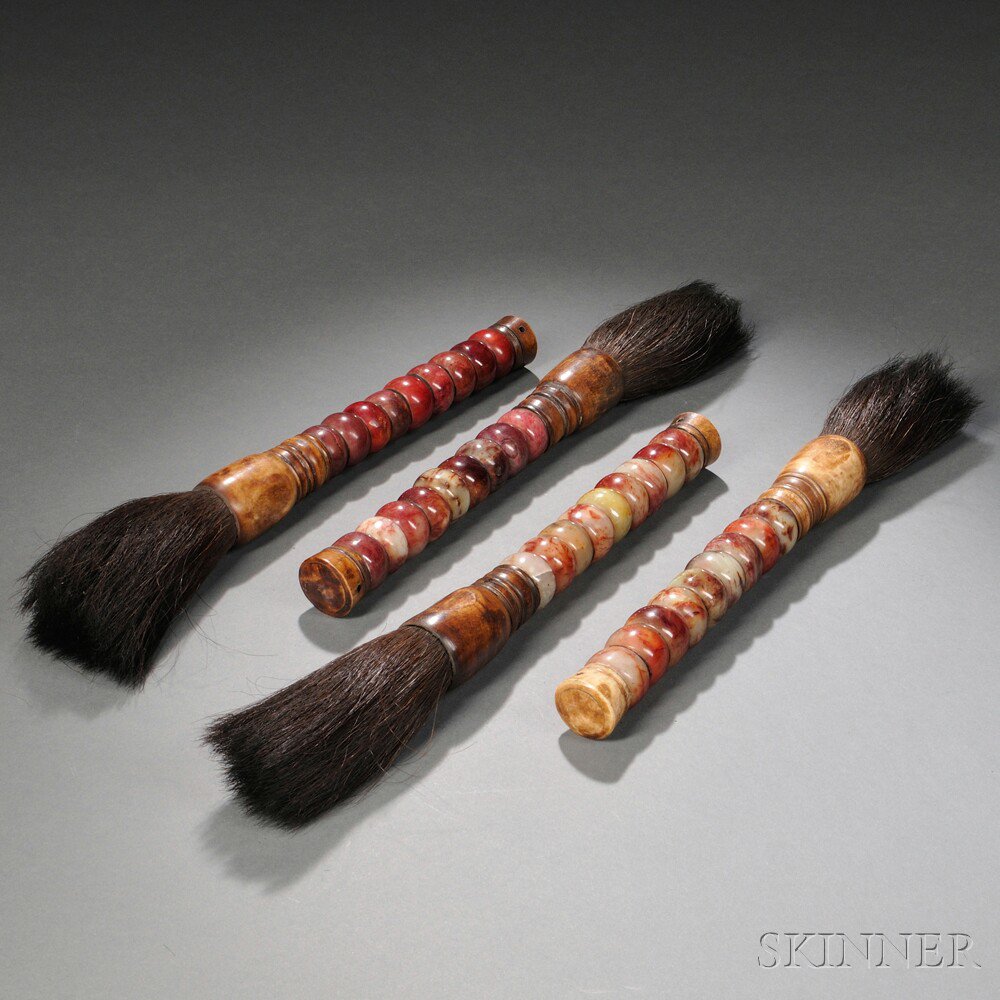 Appraisal: Four Ink Brushes with Hardstone Handles China th th century