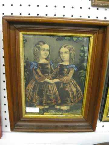 Appraisal: Victorian Lithograph ''Twin Sisters'' image area '' x '' walnut