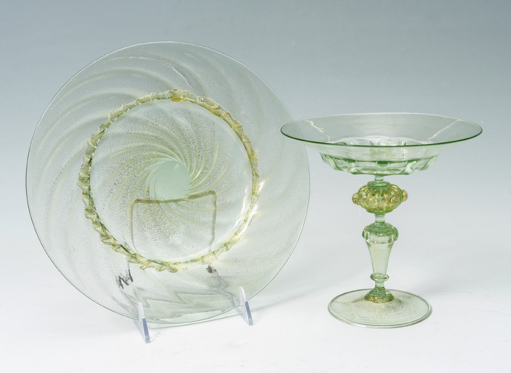 Appraisal: PIECE SALVIATI VENETIAN GLASS COMPOTE AND UNDERPLATE pieces total with