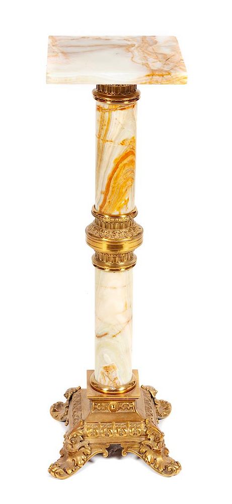 Appraisal: An Onyx and Gilt Bronze Mounted Pedestal Height inches An