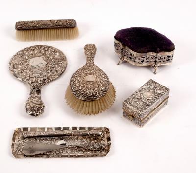 Appraisal: A group of silver dressing table items various dates and