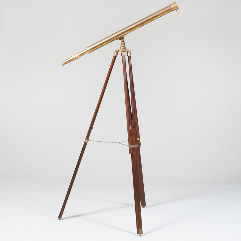 Appraisal: American Brass Telescope on Adjustable Walnut Tripod Stand Stand ft