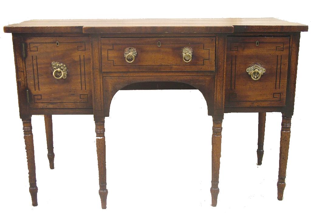 Appraisal: Early th century mahogany breakfront sideboard the central drawer flanked