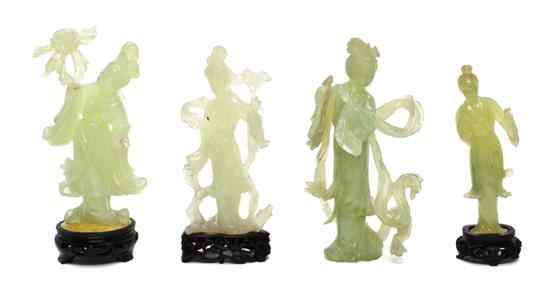 Appraisal: Four Carved Hardstone Beauties the celadon stone carvings depicting beauties