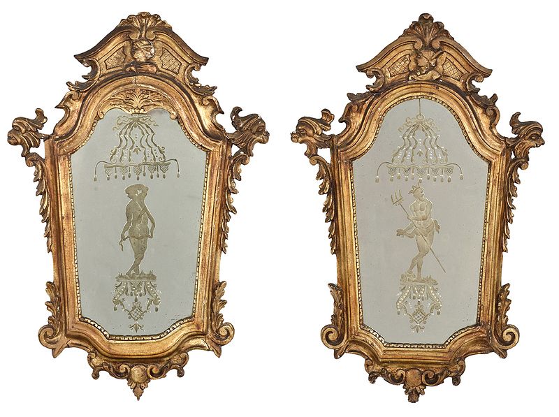 Appraisal: Pair of Venetian Style Carved and Gilt Mirrors Italian late