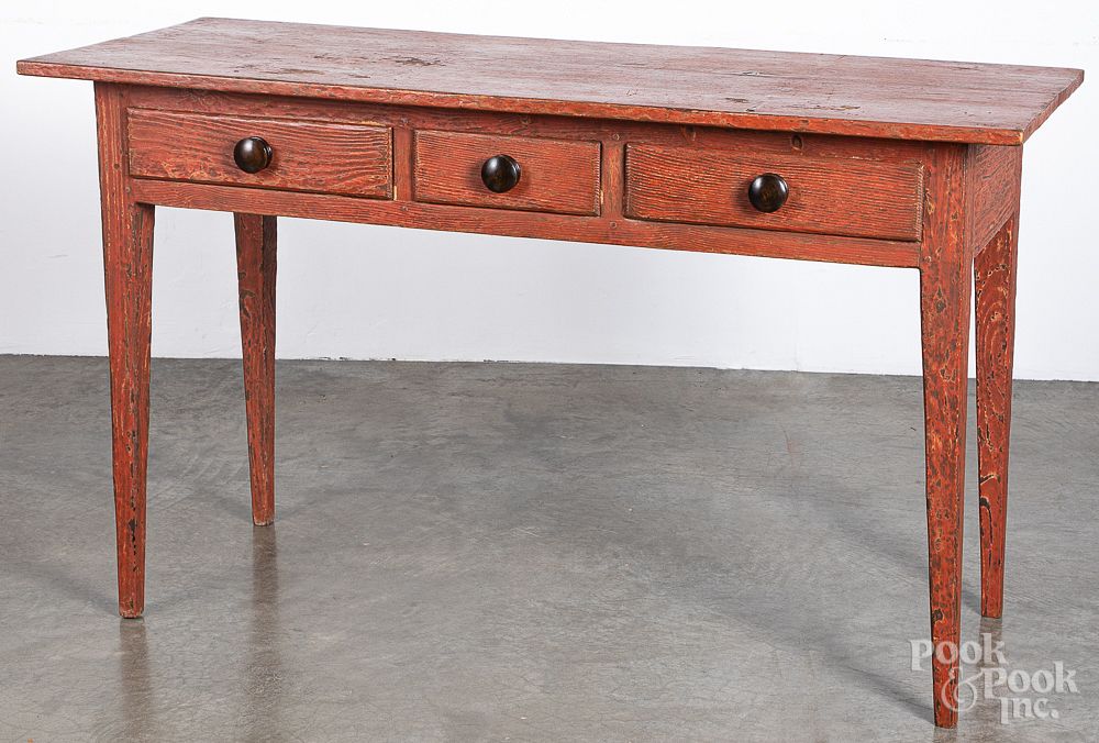 Appraisal: Painted pine work table late th c Painted pine work