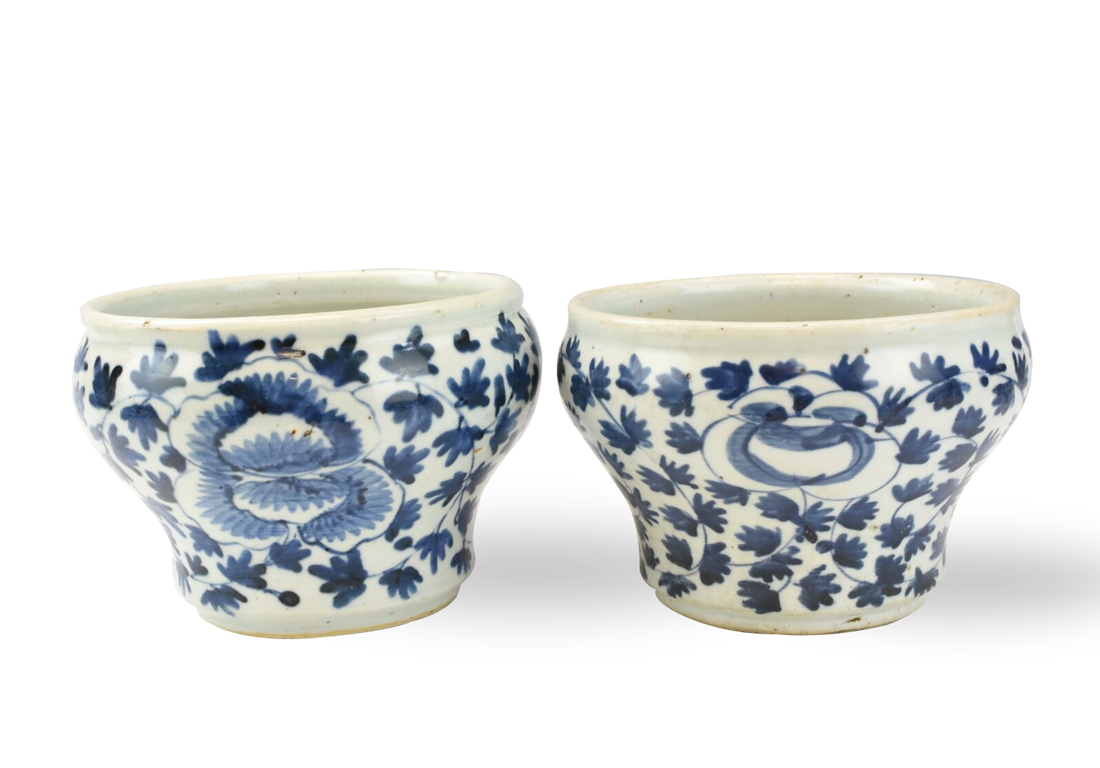 Appraisal: PAIR OF CHINESE BLUE WHITE SCROLL JARS TH C Chinese