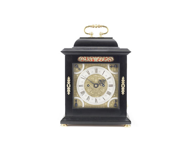 Appraisal: A finely crafted modern ebonised table clock with pull quarter