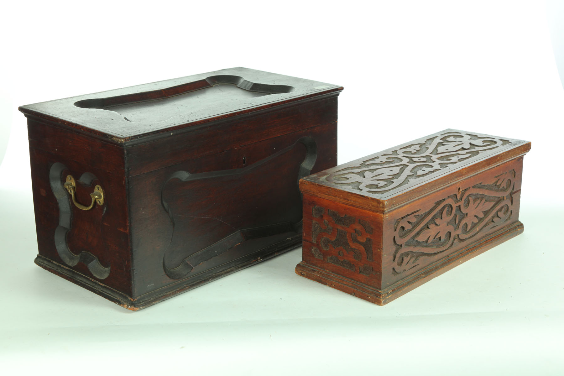 Appraisal: TWO BOXES Nineteenth- th century American pine box with applied