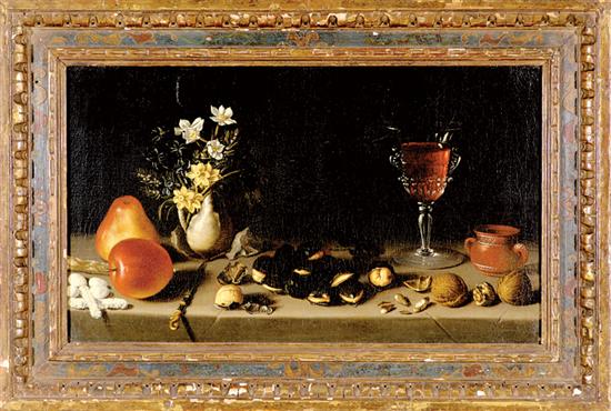 Appraisal: Flemish school th century STILL LIFE OF TABLE WITH WINE