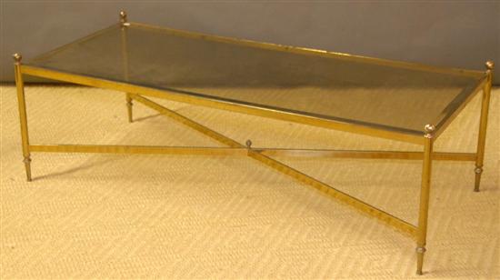 Appraisal: BRONZE COFFEE TABLE having a glass top with beveled edges