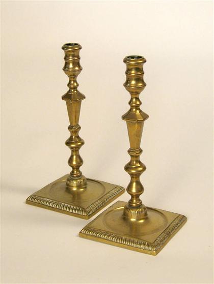 Appraisal: Pair of brass candlesticks late th century Each with a