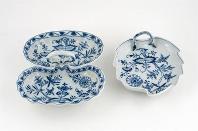 Appraisal: Two Meissen blue and white dishes one leaf-shaped one of