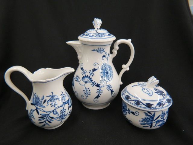 Appraisal: Meissen Blue Onion Porcelain Coffeepot sugar creamer pot rose finials