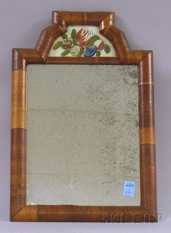 Appraisal: Courting Mirror with Eglomise Floral Tablet northern Europe x in