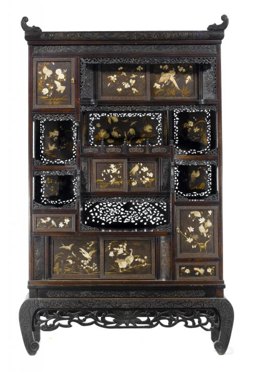 Appraisal: A JAPANESE CARVED AND STAINED WOOD AND LACQUER INSET CABINET