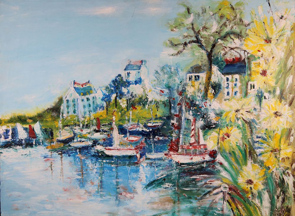 Appraisal: Manner of Yolande Ardissone Harbor Scene Manner of Yolande Ardissone