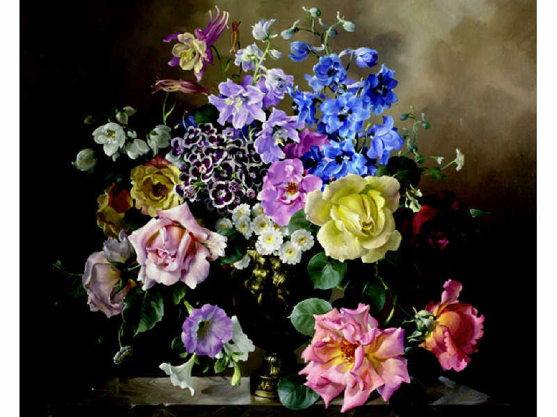 Appraisal: HAROLD CLAYTON ENGLISH - Flowers in a Bronze Vase oil