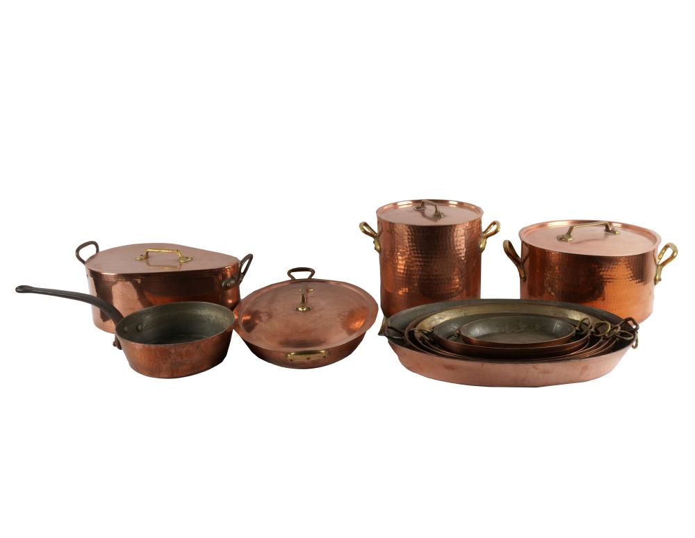 Appraisal: COLLECTION OF FRENCH COPPER COOKWAREcomprising a saute pan dia a