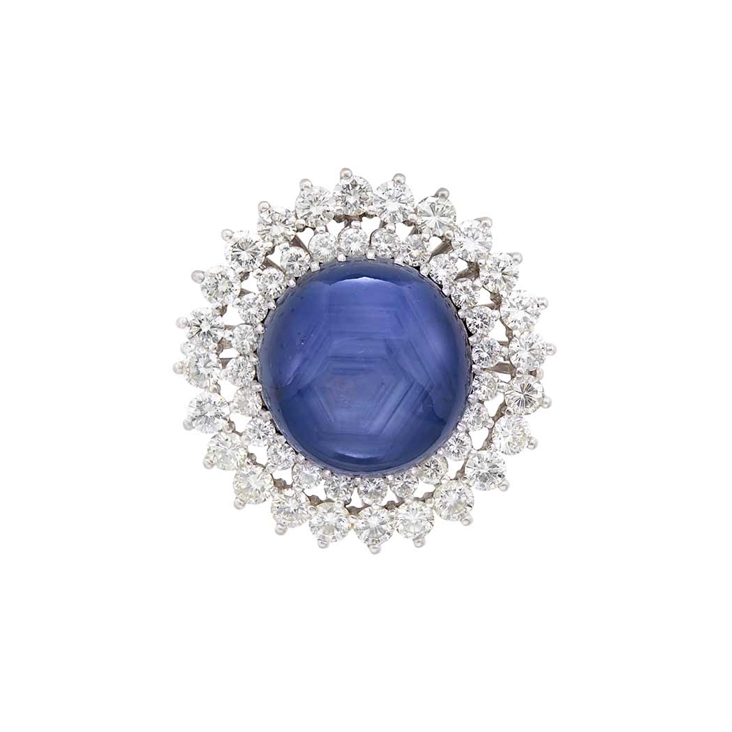 Appraisal: Platinum Star Sapphire and Diamond Ring One round star sapphire