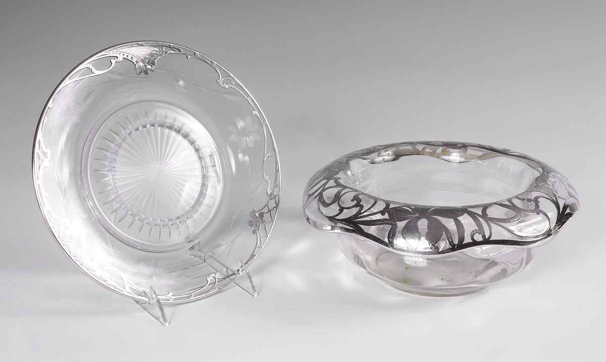 Appraisal: PIECE SILVER OVERLAY CENTERBOWL PLATE To include Centerbowl with floral