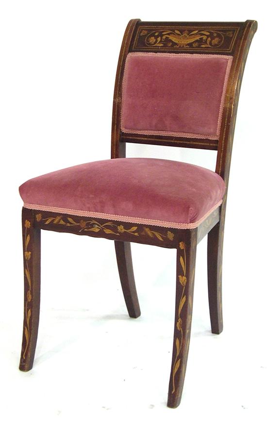 Appraisal: Ornate inlaid side chair mauve velvet seat and back urn