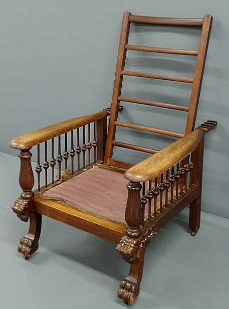 Appraisal: Mahogany Morris chair with paw feet h x w x