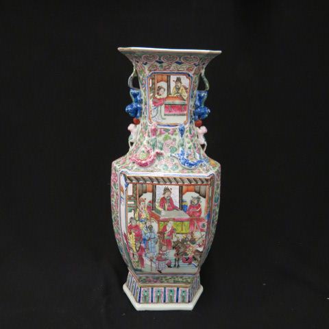 Appraisal: Chinese Celedon Porcelain Vase interior scenes with figures floral surrounded