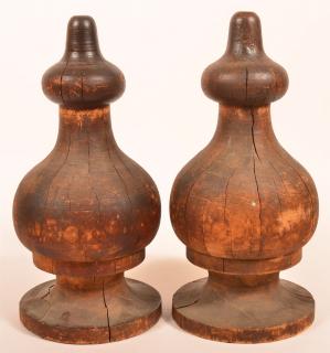 Appraisal: Pair of Turned Wood Architectural Finials Pair of th Century