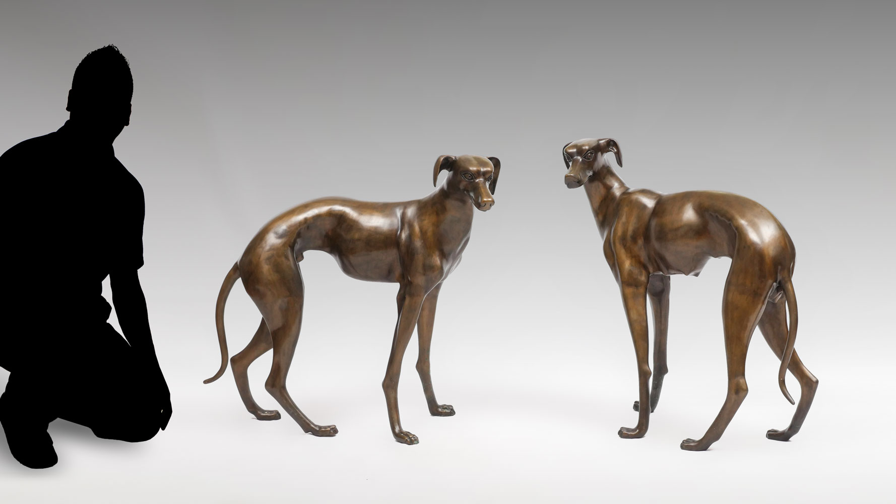 Appraisal: PAIR OF NEARLY LIFE SIZE BRONZE WHIPPET SCULPTURES Approx ''