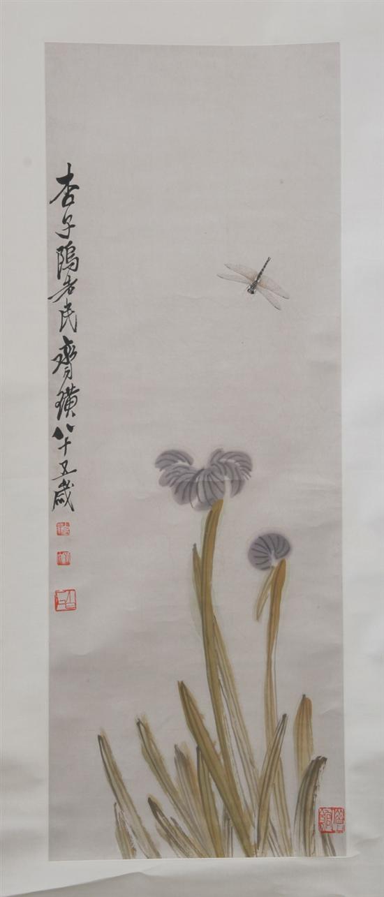 Appraisal: AFTER QI BAISHI Chinese - DRAGONFLY AND FLOWER Ink and