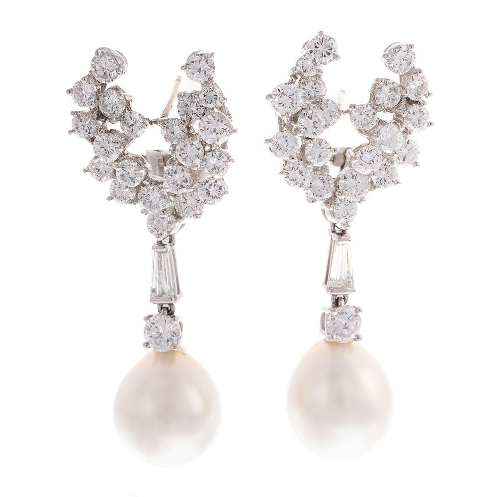 Appraisal: A Pair of K South Sea Pearl Diamond Earrings K