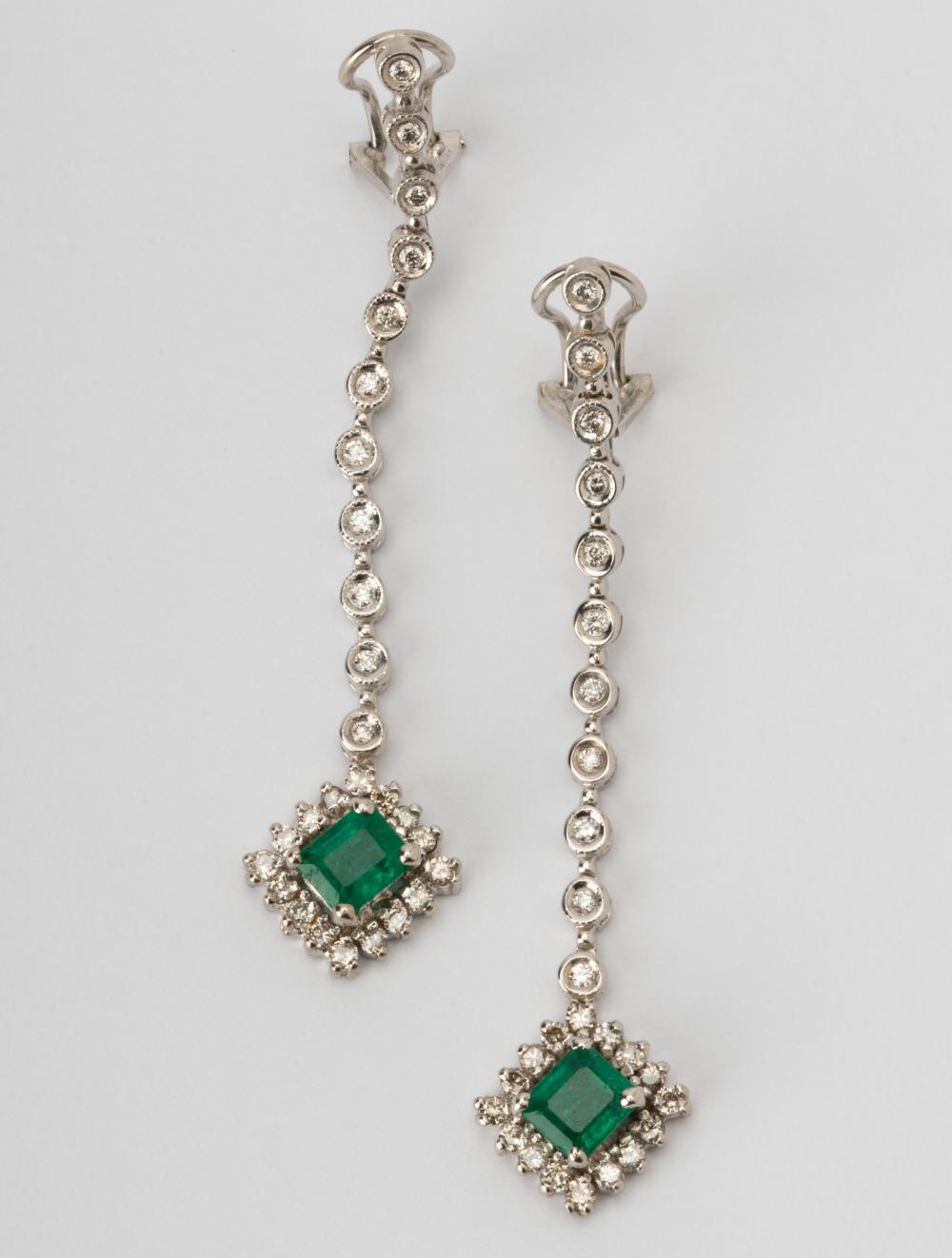 Appraisal: PAIR OF KARAT WHITE GOLD DIAMOND EMERALD DROP EARRINGSContaining two