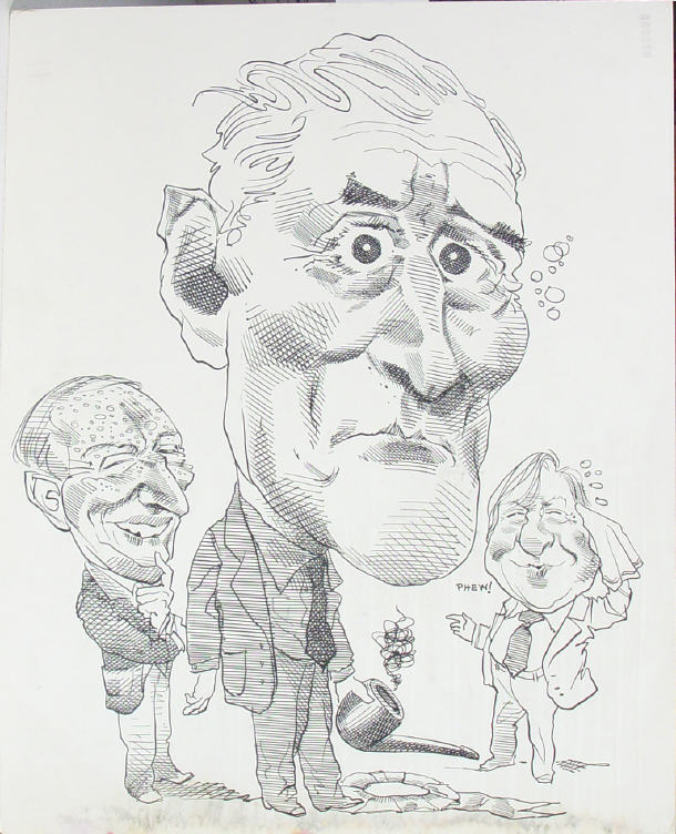 Appraisal: Original ink political cartoon depicting Tony Benn Neil Kinnock and