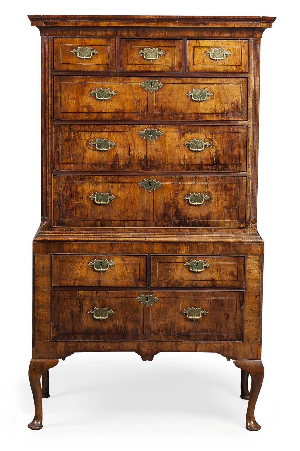 Appraisal: GEORGE I WALNUT CHEST ON CHEST EARLY TH CENTURY the