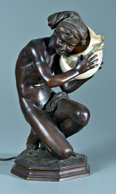 Appraisal: Bronze figural lamp youth resting on knee with ear to