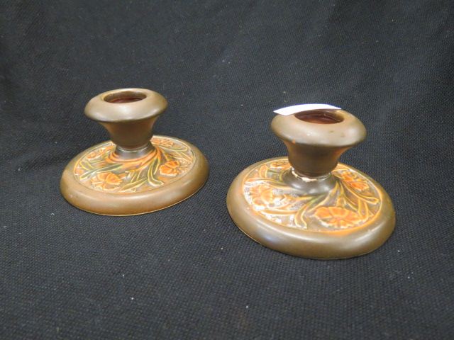 Appraisal: Roseville Pottery Rosecraft Panel PotteryCandleholders excellent