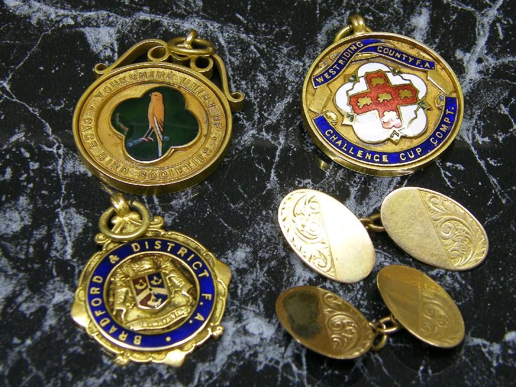 Appraisal: Three ct enamel presentation medals together with a pair of