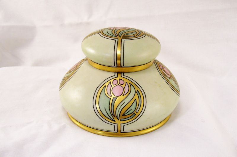 Appraisal: RS Germany Porcelain Inkwell Lovely hand decorated inkwell with a