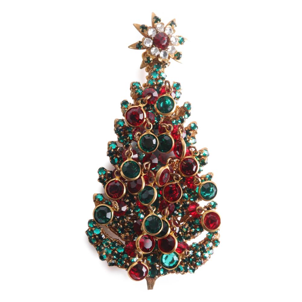 Appraisal: Miriam Haskell red and green rhinestone Christmas tree pin brooch