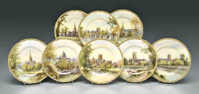 Appraisal: Eight Royal Worcester cathedral plates cathedrals identified on backs purple