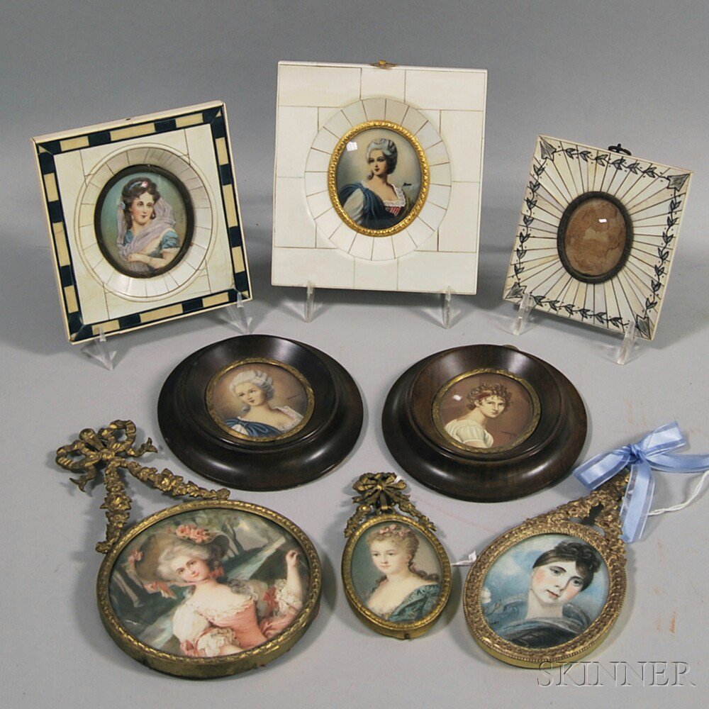 Appraisal: Seven Framed Miniature Portraits of Women and a Frame th